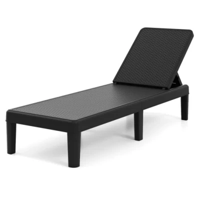 Costway Outdoor Chaise Lounger Chair With Waterproof Rattan Textured Pp Surface And 330 Lbs Capacity-black