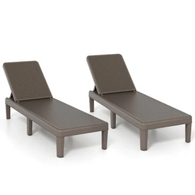 Costway Outdoor Chaise Lounger Chair With Waterproof Rattan Textured Pp Surface Set Of 2-brown
