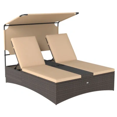 Costway Outdoor Daybed With Adjustable Backrests 2-person Pe Rattan Patio Bed-brown
