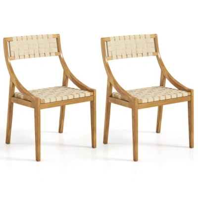 Costway Outdoor Dining Chair Set Of 2 With Webbing Seat And Backrest-natural In Multi