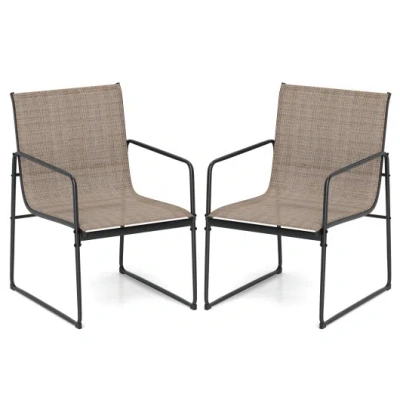Costway Outdoor Dining Chairs Set Of 2 Patio Furniture Chair With Breathable Seat And Backrest-brown
