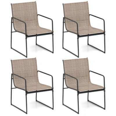 Costway Outdoor Dining Chairs Set Of 4 Patio Furniture Chair With Breathable Seat And Backrest-brown