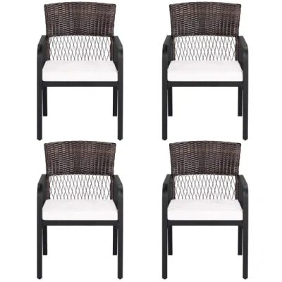 Costway Outdoor Dining Chairs Set Of 4 With Padded Cushion And Adjustable Feet For Patio-beige In Black