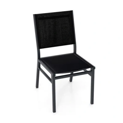 Costway Outdoor Dining Chairs With Breathable Seat And Backrest For Backyard Porch Poolside-1 Piece In Black