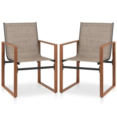 Costway Outdoor Dining Chairs With Breathable Seat And Backrest Set Of 2-brown