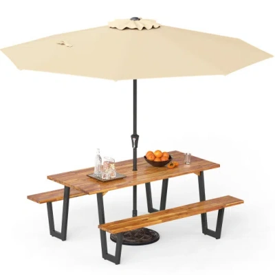 Costway Outdoor Dining Table Set For 6 With 10 Feet Umbrella And Base In Neutral
