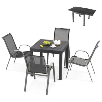 Costway Outdoor Dining Table Set With Extendable Aluminum Table And 4 Stackable Chairs In Gray