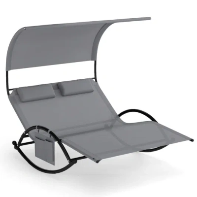 Costway Outdoor Dual Rocker Sunbed 2-person Canopied Patio Lounger With Detachable Headrests-gray