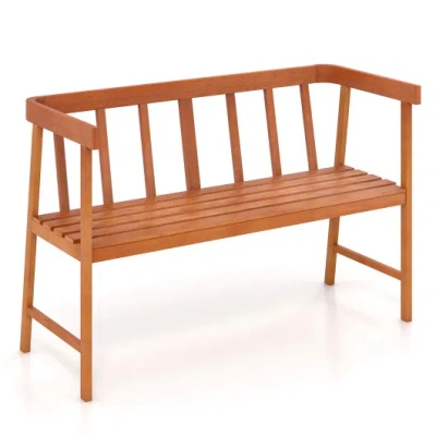Costway Outdoor Eucalyptus Wood Bench With Backrest And Armrests In Brown