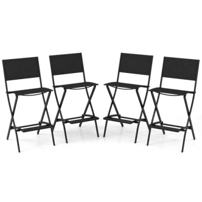 Costway Outdoor Folding Bar Height Stool Set Of 4 With Metal Frame And Footrest-black