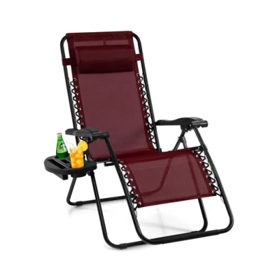Costway Outdoor Folding Zero Gravity Reclining Lounge Chair-dark Red In Brown
