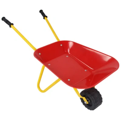 Costway Outdoor Garden Backyard Play Toy Kids Metal Wheelbarrow-red