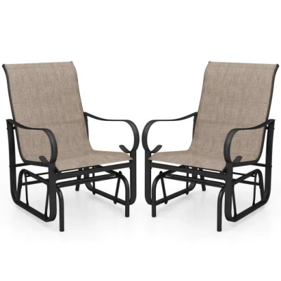 Costway Outdoor Glider Chairs Set Of 2 With High Backrest Breathable Mesh Fabric And Metal Frame-black And B In Multi