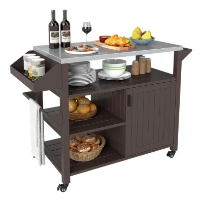 Costway Outdoor Grill Cart With Storage Cabinet Shelves And Stainless Steel Top-brown