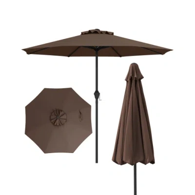 Costway Outdoor Heavy Duty Market Umbrella With Crank Handle And 8 Sturdy Ribs-brown In Orange