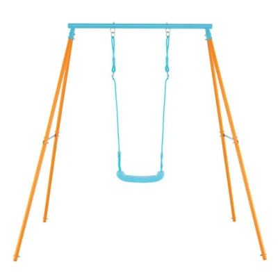 Costway Outdoor Heavy Duty Metal Toddler Swing Set With Stand-orange In Multi