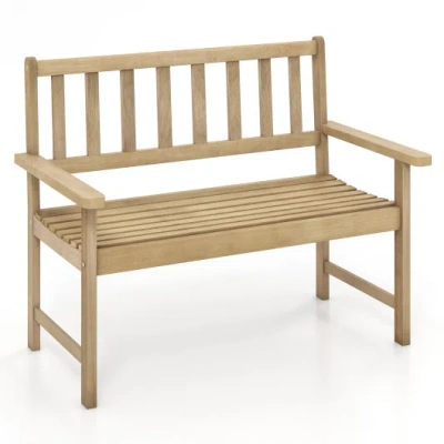 Costway Outdoor Indonesia Teak Wood Garden Bench 2-person With Backrest And Armrests In Brown
