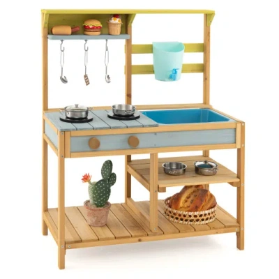 Costway Outdoor Kids Mud Kitchen With Faucet And Water Box In Animal Print