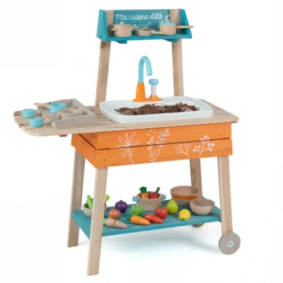 Costway Outdoor Kids Play Kitchen Set Wooden Toy Kitchen Playset With Removable Sink-orange In Multi