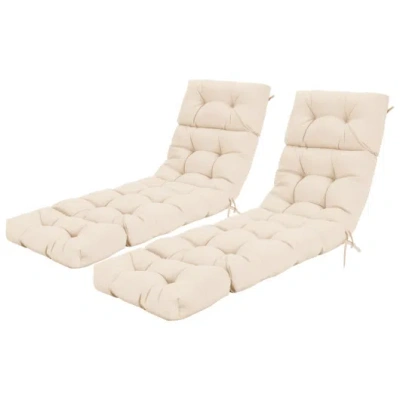 Costway Outdoor Lounge Chaise Cushion 73"x22" With High Back String Ties-beige In White
