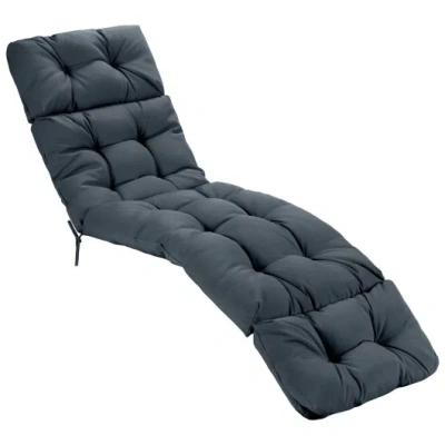 Costway Outdoor Lounge Chaise Cushion With String Ties For Garden Poolside-gray In Blue