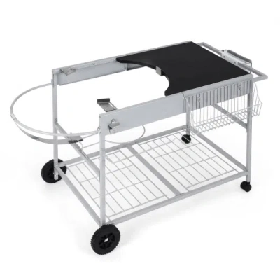 Costway Outdoor Movable Grill Table For 18/22 Inch Weber Original Kettle For Camping-black In Multi