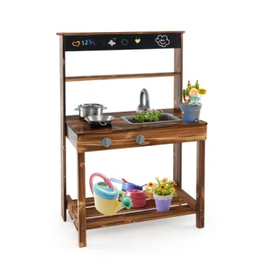 Costway Outdoor Mud Kitchen For Kids With Rotatable Faucet And Removable Sink-natural In Multi