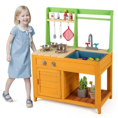 Costway Outdoor Mud Kitchen Playset For Girls And Boys 3+ Years Old-orange In Brown