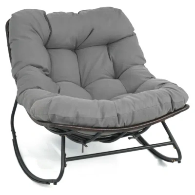 Costway Outdoor Papasan Rocking Chair With Thick Cushion And Pads-gray