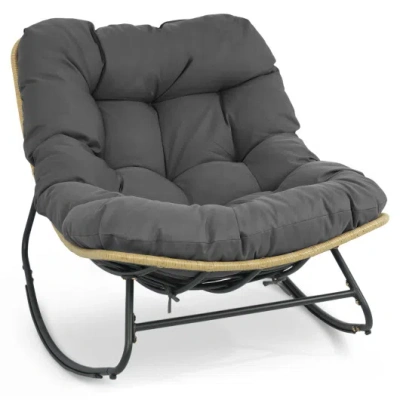 Costway Outdoor Papasan Rocking Chair With Thick Cushioned Seat For Patio-gray