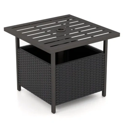 Costway Outdoor Patio Rattan Wicker Steel Side Deck Table-black