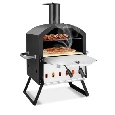 Costway Outdoor Pizza Oven With Anti-scalding Handles And Foldable Legs-black
