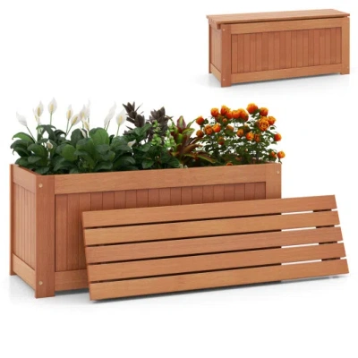 Costway Outdoor Plant Container With Seat For Garden Yard Balcony Deck In Brown
