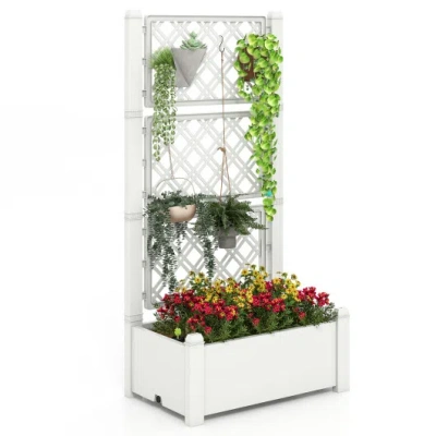 Costway Outdoor Planter Box Self-watering Raised Garden Bed Trellis With Water Level Indicator-greyish-white