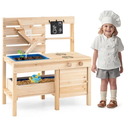Costway Outdoor Play Pretend Kitchen With Detachable Sandbox And Removable Sink-natural In Brown