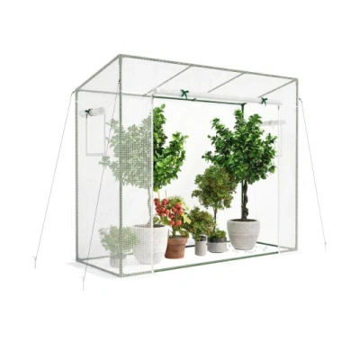 Costway Outdoor Portable Walk-in Greenhouse With Pe Cover Roll-up Zipper Door-white In Transparent