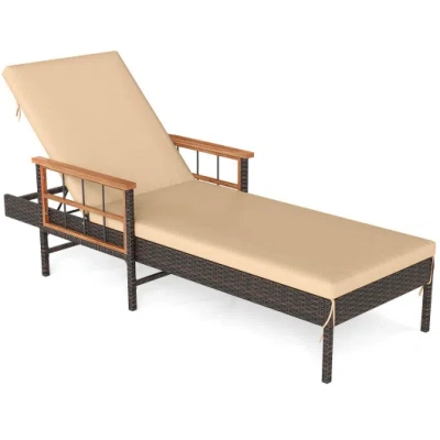 Costway Outdoor Reclining Lounger Chair With 4-level Adjustable Backrest-beige In Brown