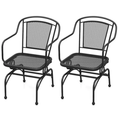 Costway Outdoor Rocking Chair Set Of 2 With Mesh Backrest And Seat For Yard-black In Multi