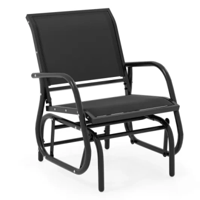 Costway Outdoor Single Swing Glider Rocking Chair With Armrest-black In Animal Print