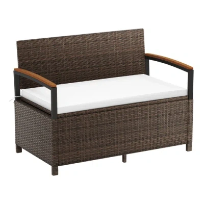 Costway Outdoor Storage Bench Deck Box Patio Furniture With Cushion-white In Multi