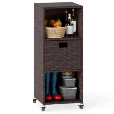 Costway Outdoor Storage Cabinet With Drawer And 3 Shelves For Backyard In Brown