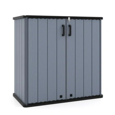 Costway Outdoor Storage Shed 23.5 Cu.ft All-weather Storage Box With Floor Lockable Door-gray In Blue