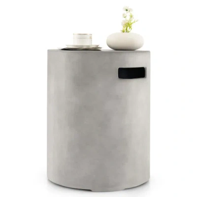 Costway Outdoor Weather Resistant Tank Hideaway Table Fits Standard 20 Lbs Propane Gas Tank For Fire Pits In Gray