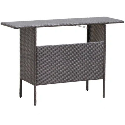 Costway Outdoor Wicker Bar Table With 2 Metal Mesh Shelves In Gray