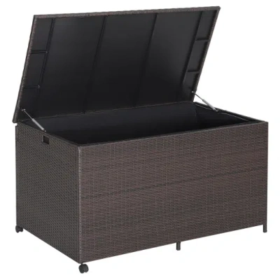 Costway Outdoor Wicker Storage Box With Zippered Liner-133 Gallon In Black