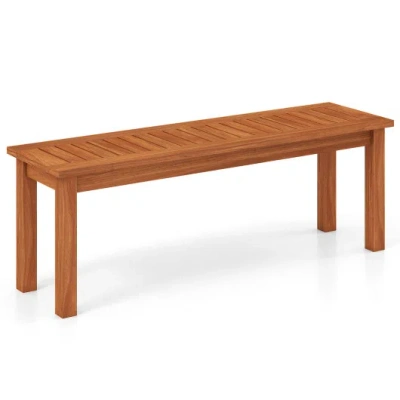 Costway Outdoor Wood Bench 2-person Backless Patio Garden Bench With Slatted Seat In Brown