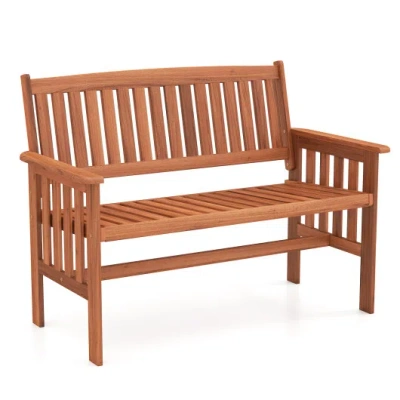 Costway Outdoor Wood Garden Bench 2-person Patio Park Bench With Backrest Armrests And Slatted Seat In Pattern
