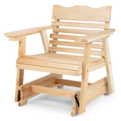 Costway Outdoor Wood Rocking Chair With High Back And Widened Armrests In Brown