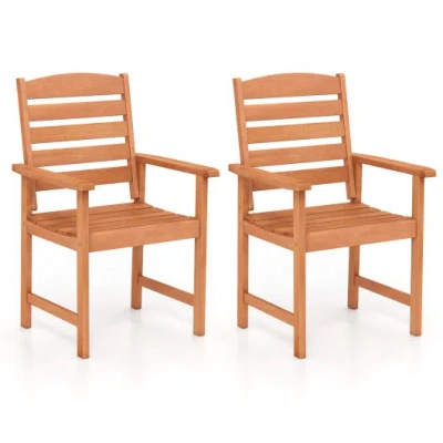 Costway Outdoor Wooden Dining Chairs With Inclined Backrests And Slatted Seats In Brown