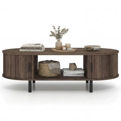 Costway Oval Coffee Table 47.5inch Wooden Center Table With Storage-walnut In Multi